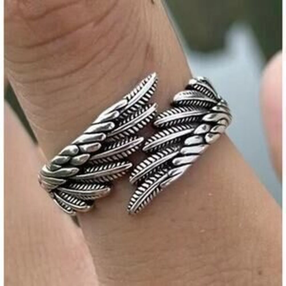Feather Ring Angel Eagle Bird Sterling Silver Plated Adjustable